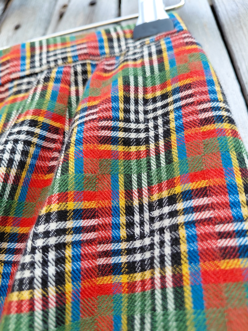 Vintage 70s handmade colorful patchwork plaid print fit & flare skirt Womens S